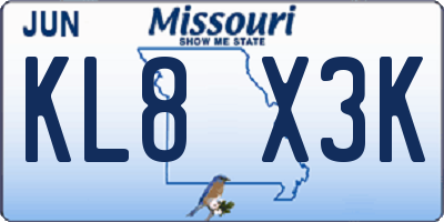 MO license plate KL8X3K
