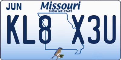 MO license plate KL8X3U