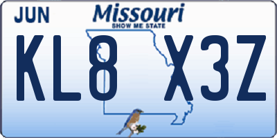 MO license plate KL8X3Z