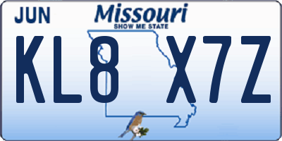 MO license plate KL8X7Z