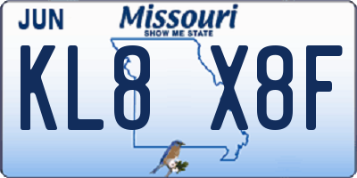 MO license plate KL8X8F