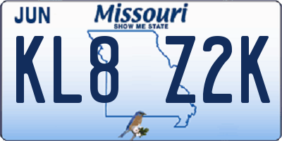 MO license plate KL8Z2K