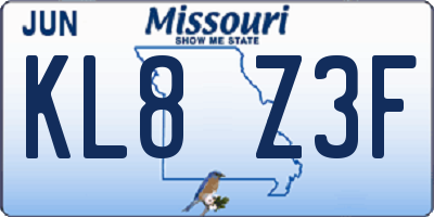 MO license plate KL8Z3F