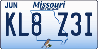 MO license plate KL8Z3I
