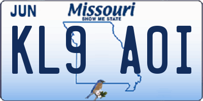 MO license plate KL9A0I