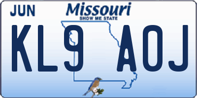 MO license plate KL9A0J