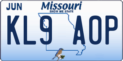 MO license plate KL9A0P