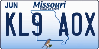 MO license plate KL9A0X