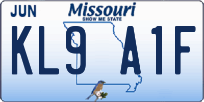 MO license plate KL9A1F
