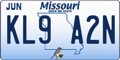 MO license plate KL9A2N