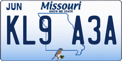 MO license plate KL9A3A