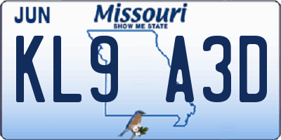 MO license plate KL9A3D