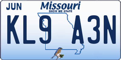 MO license plate KL9A3N