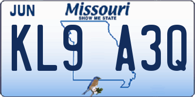 MO license plate KL9A3Q