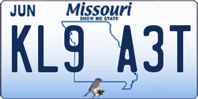 MO license plate KL9A3T