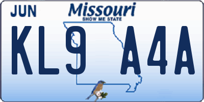 MO license plate KL9A4A