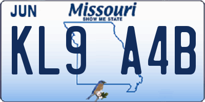 MO license plate KL9A4B