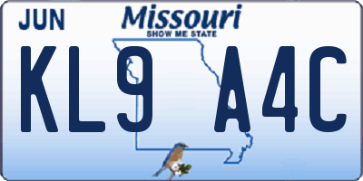MO license plate KL9A4C