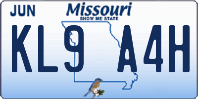 MO license plate KL9A4H