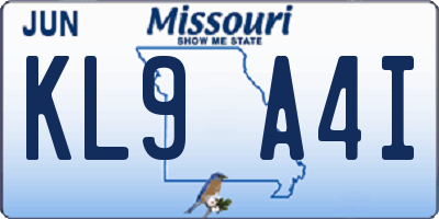 MO license plate KL9A4I