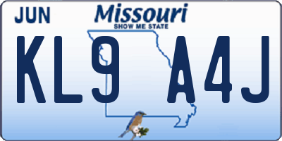 MO license plate KL9A4J