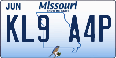 MO license plate KL9A4P