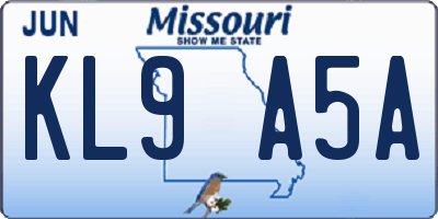 MO license plate KL9A5A