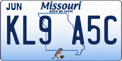 MO license plate KL9A5C