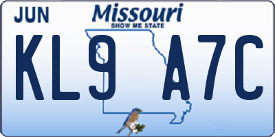 MO license plate KL9A7C