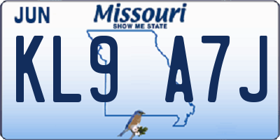 MO license plate KL9A7J