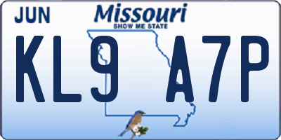 MO license plate KL9A7P