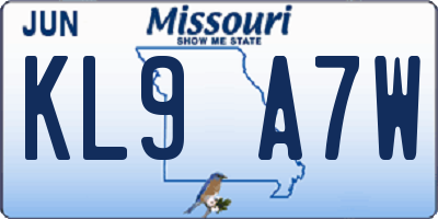 MO license plate KL9A7W