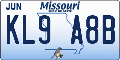 MO license plate KL9A8B