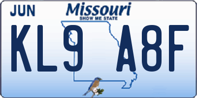 MO license plate KL9A8F