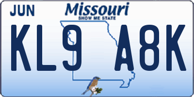 MO license plate KL9A8K