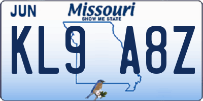 MO license plate KL9A8Z