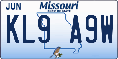 MO license plate KL9A9W