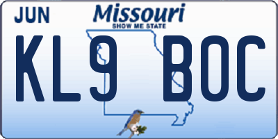 MO license plate KL9B0C