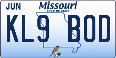 MO license plate KL9B0D