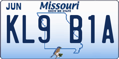 MO license plate KL9B1A