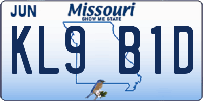 MO license plate KL9B1D