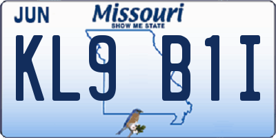 MO license plate KL9B1I