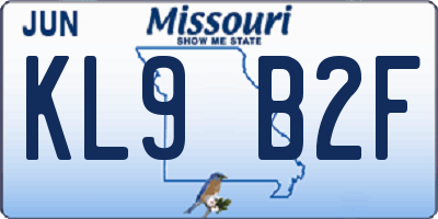 MO license plate KL9B2F