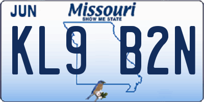 MO license plate KL9B2N
