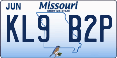 MO license plate KL9B2P