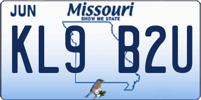 MO license plate KL9B2U