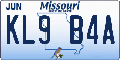 MO license plate KL9B4A