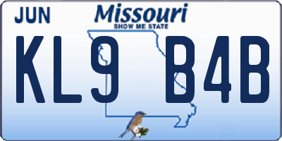 MO license plate KL9B4B