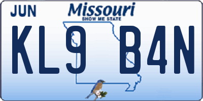 MO license plate KL9B4N