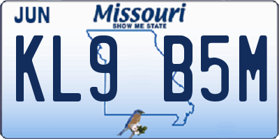 MO license plate KL9B5M